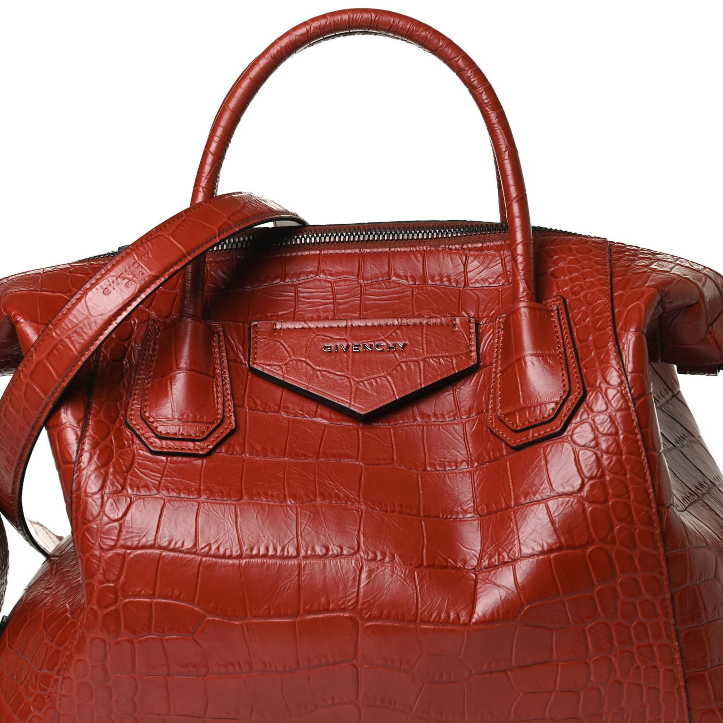 Calfskin Crocodile Embossed Medium Soft Antigona Paprika