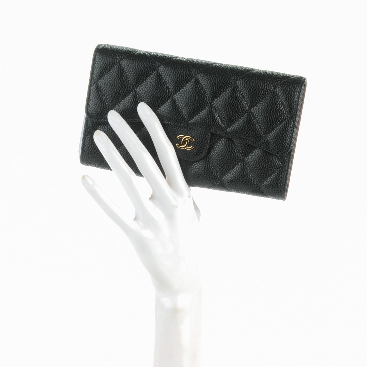 Caviar Quilted Large Flap Wallet Black