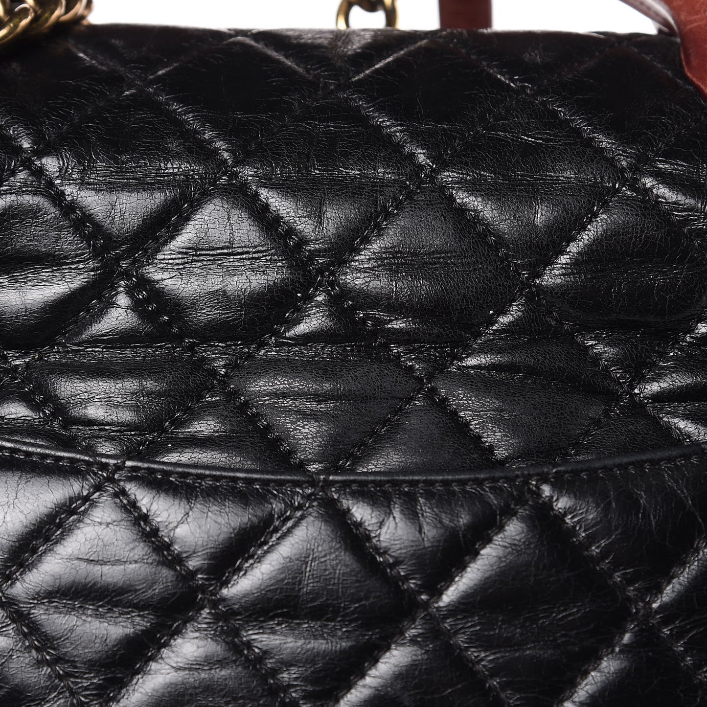 Glazed Calfskin Castle Rock Large Flap Black Burgundy