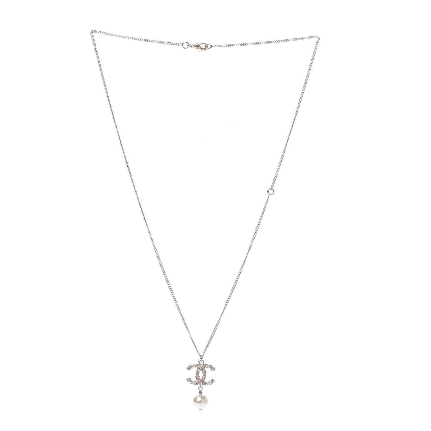 Pearl Crystal Twisted CC Drop Necklace Gold