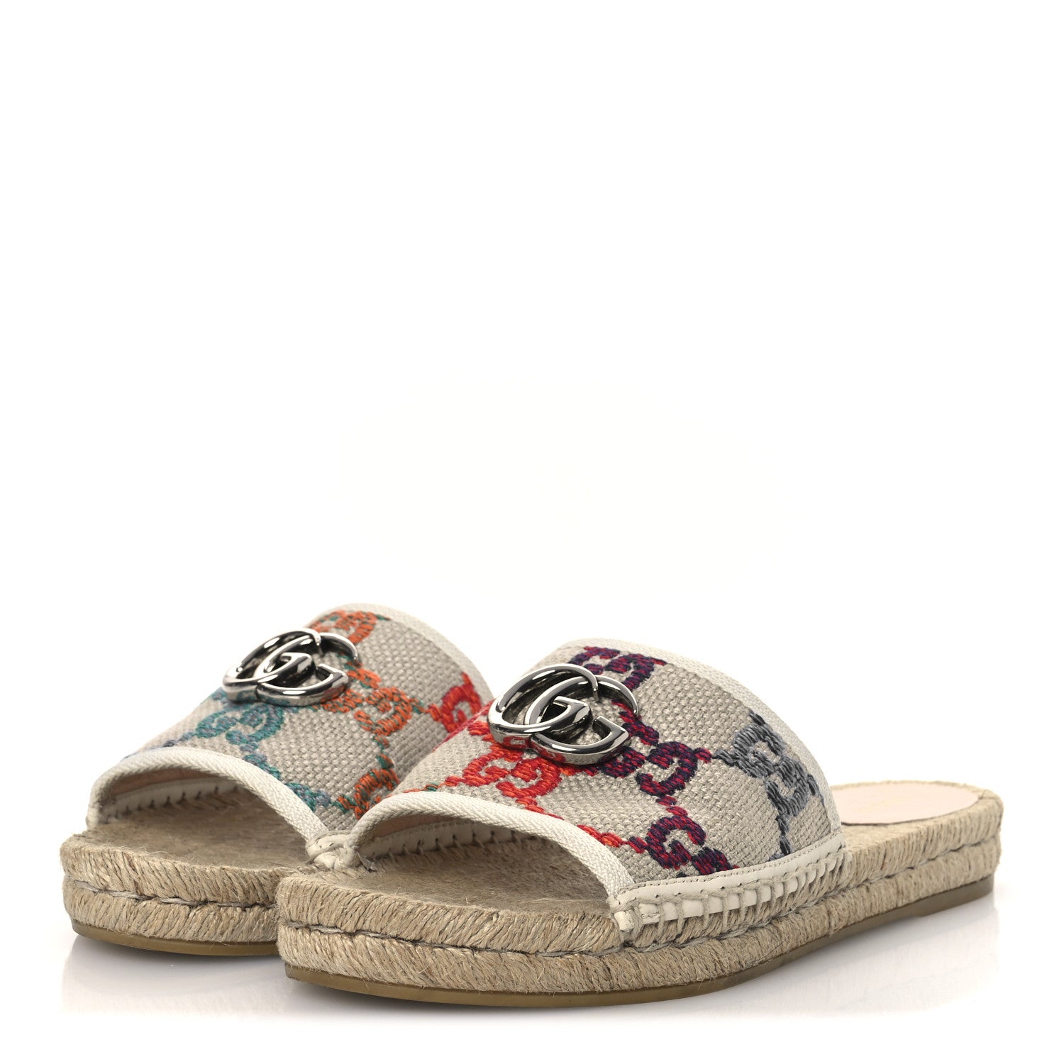 Gucci Linen Psychedelic Mini GG Espadrille Slide Sandals 39 Multicolor 4 of 11