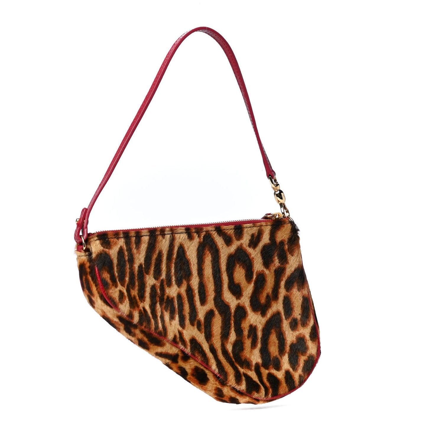 Pony Hair Leopard Mini Saddle Bag Red