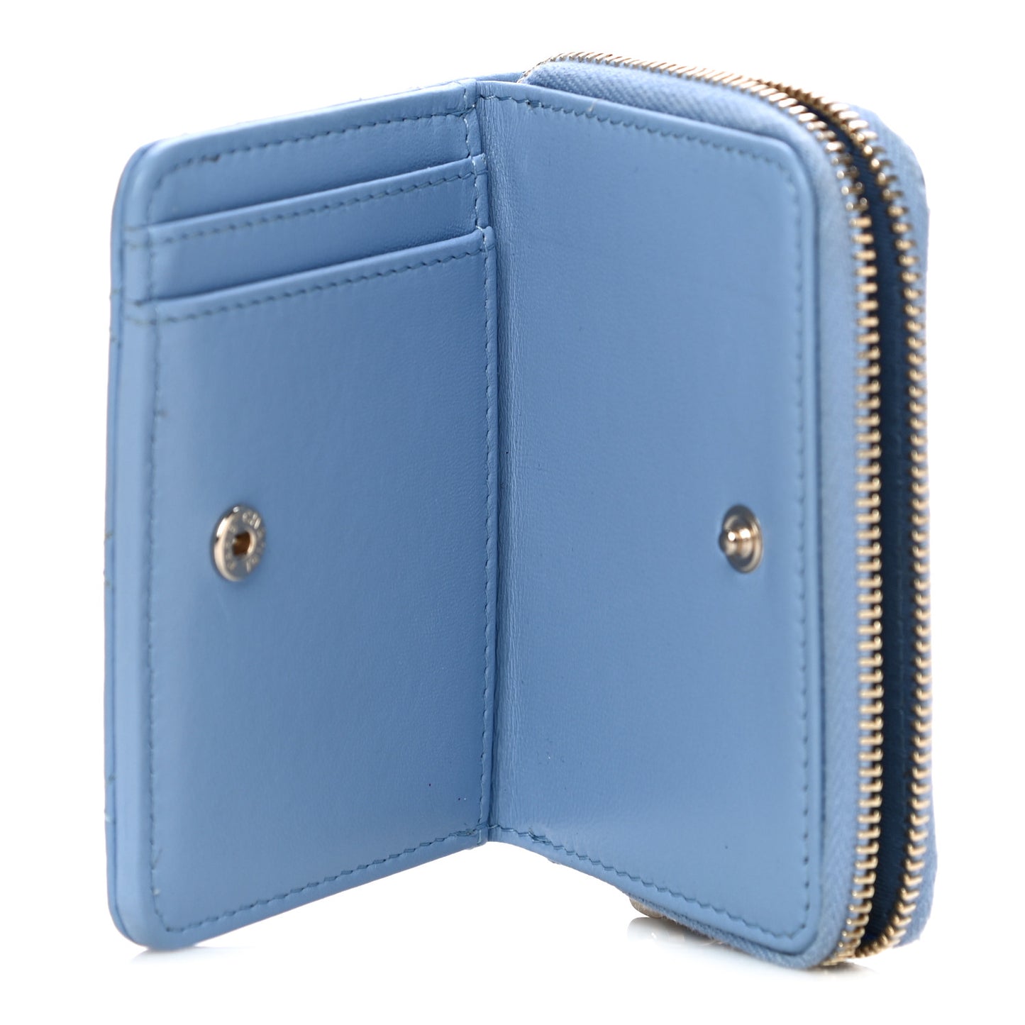 Lambskin Quilted Compact Zipped Wallet Light Blue