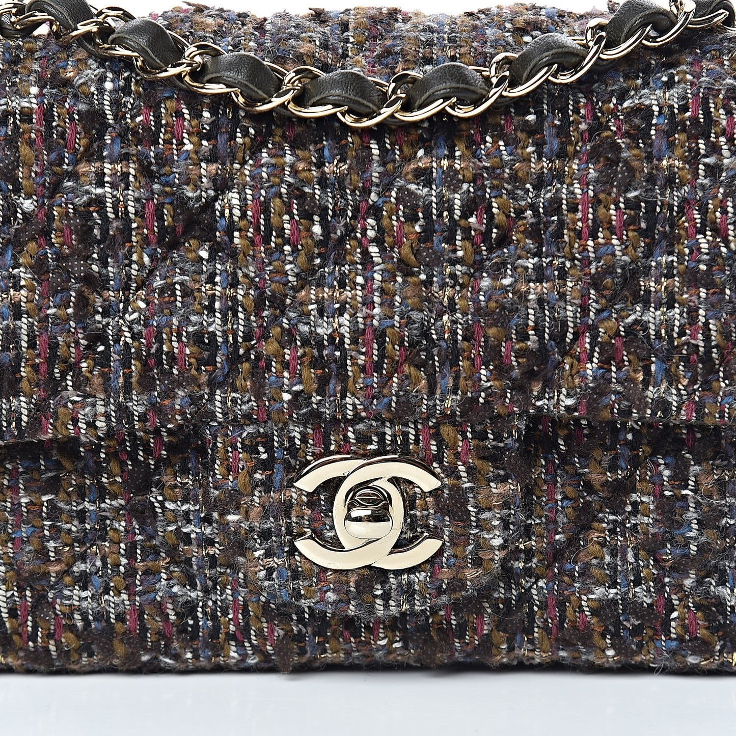 Tweed Quilted Mini Rectangular Flap Beige