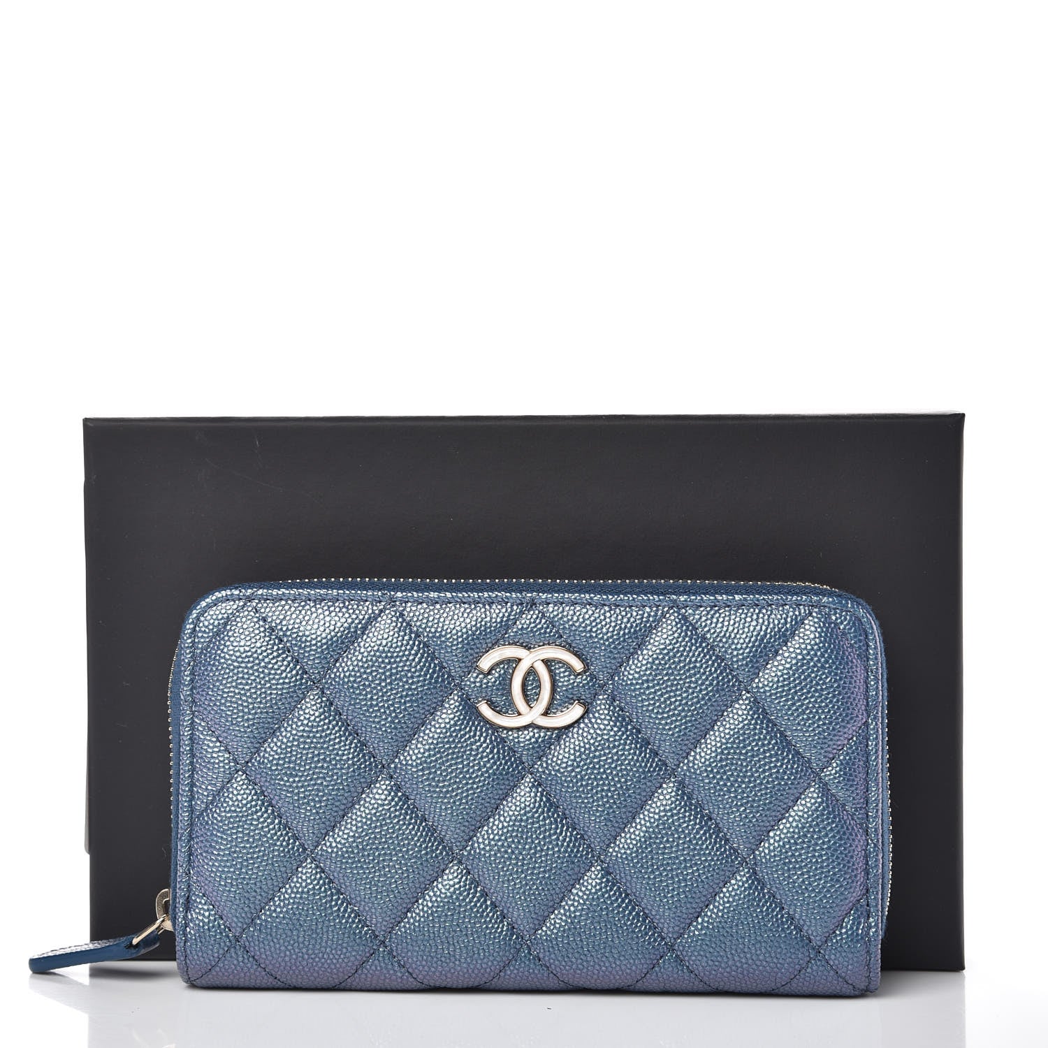 Chanel Iridescent Caviar Quilted Medium Zip Around Wallet Dark Blue 9 of 9