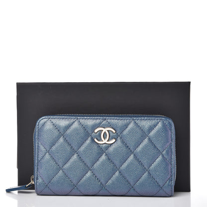 Chanel Iridescent Caviar Quilted Medium Zip Around Wallet Dark Blue 9 of 9