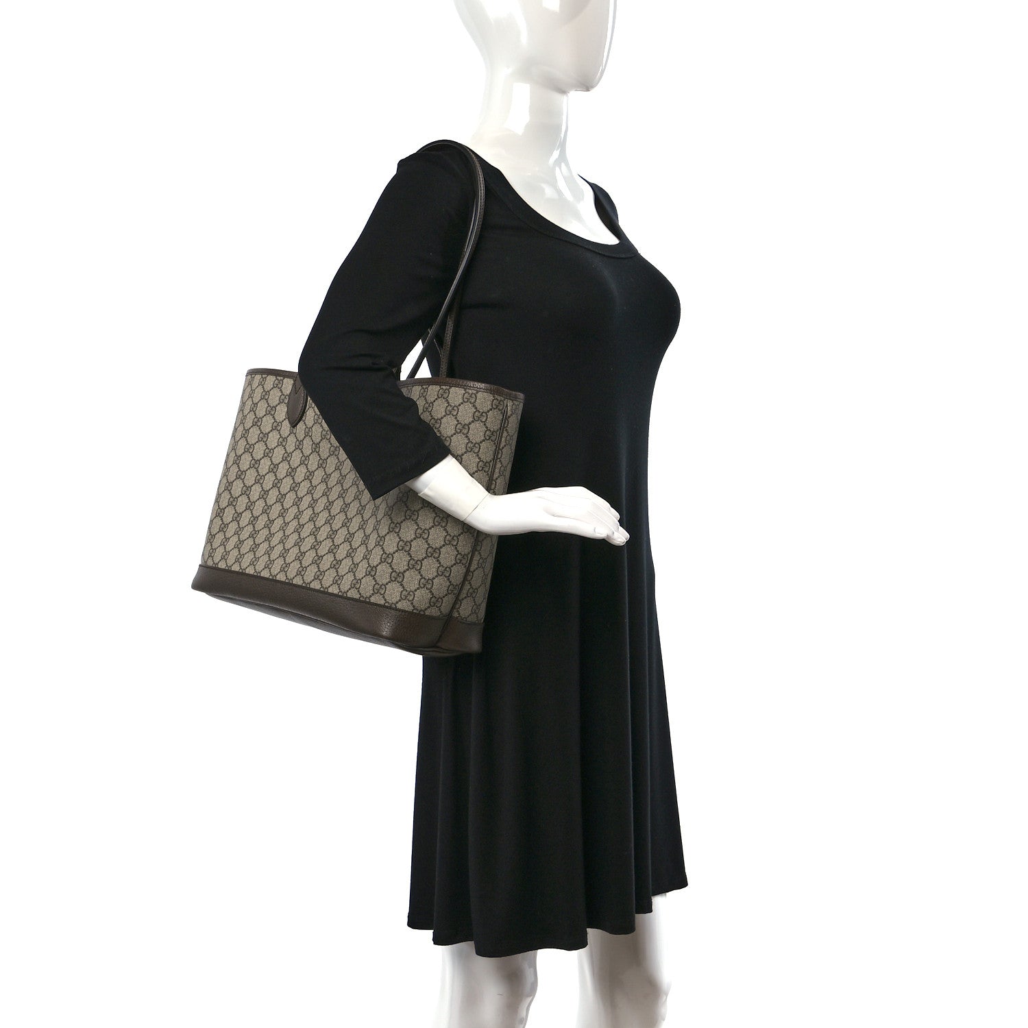 Gucci GG Supreme Monogram Textured Calfskin Medium Ophidia Shoulder Tote Bag Beige Ebony New Acero 2 of 8
