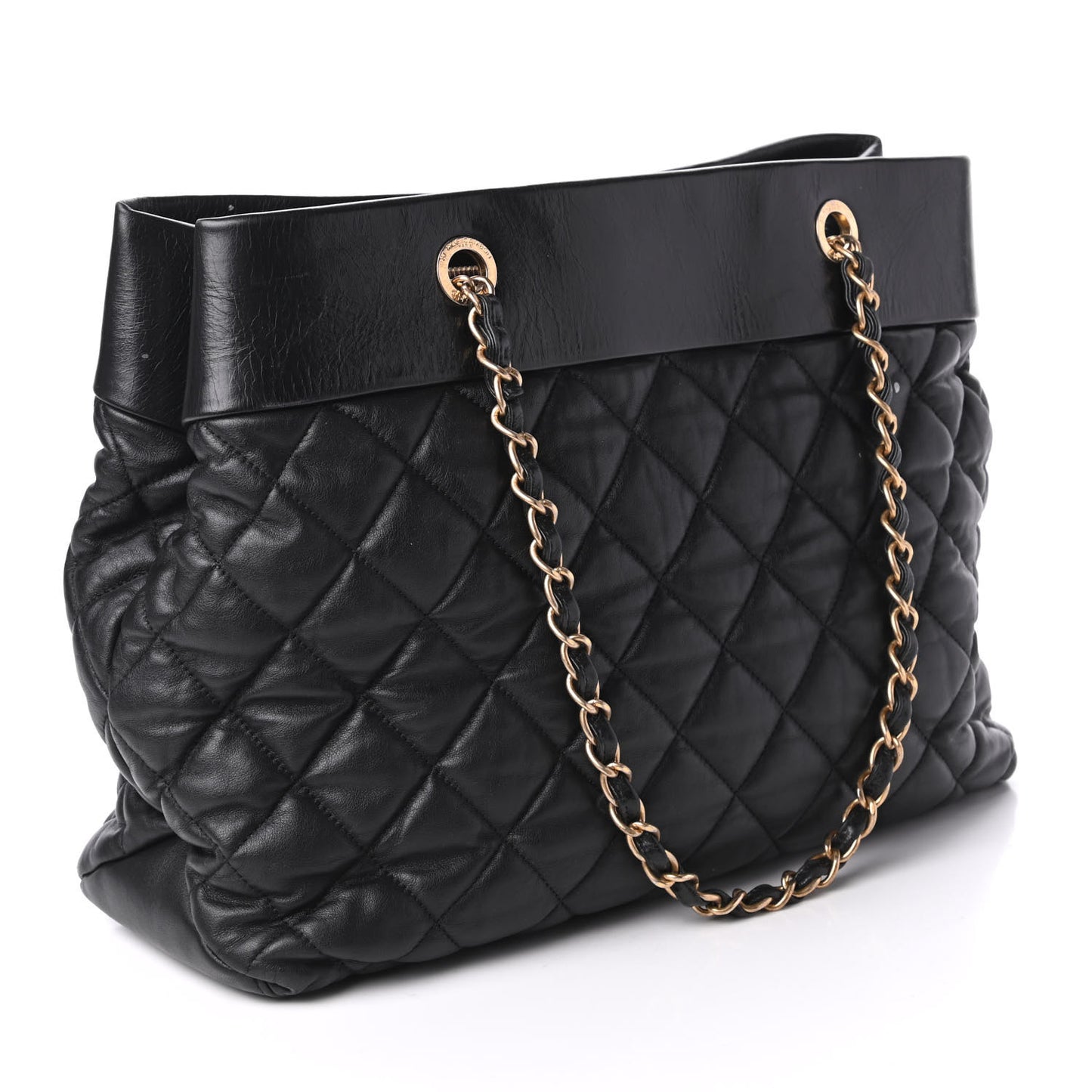 Calfskin Quilted Large Soft Elegance Tote Black