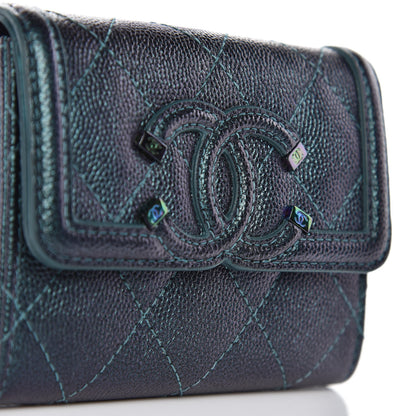 Chanel Iridescent Caviar Quilted Filigree Card Holder Dark Turquoise 8 of 9