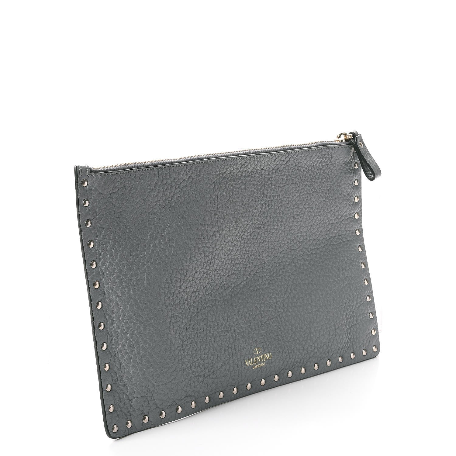 Valentino Garavani Pebbled Calfskin Large Rockstud Zip Pouch Light Stone 3 of 8
