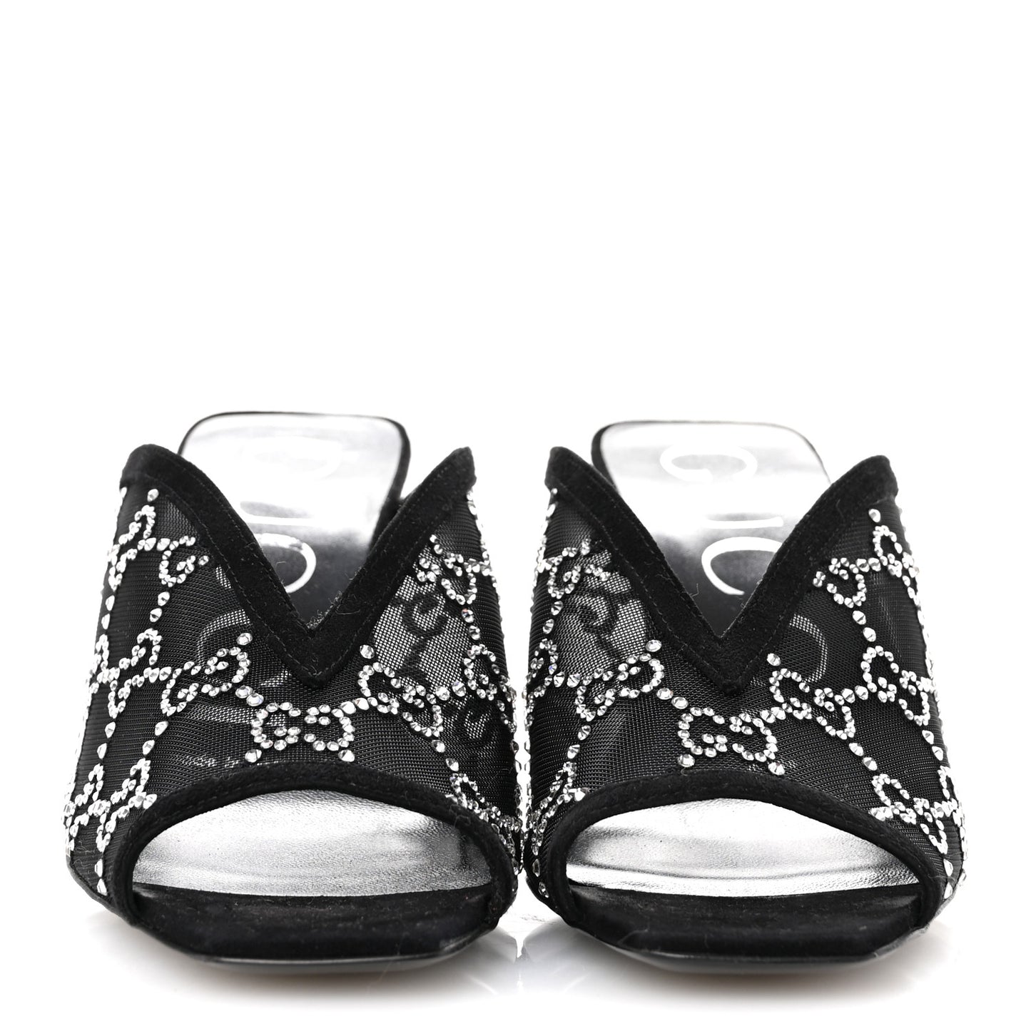 Tela Retino Kid Scamosciato Crystal GG Monogram Square G 95mm Slide Sandals 35 Black