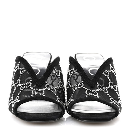 Gucci Tela Retino Kid Scamosciato Crystal GG Monogram Square G 95mm Slide Sandals 35 Black 3 of 8