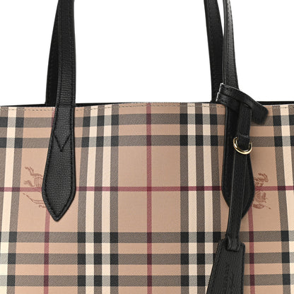 Burberry Grainy Calfskin Haymarket Check Small Reversible Tote Black 10 of 19