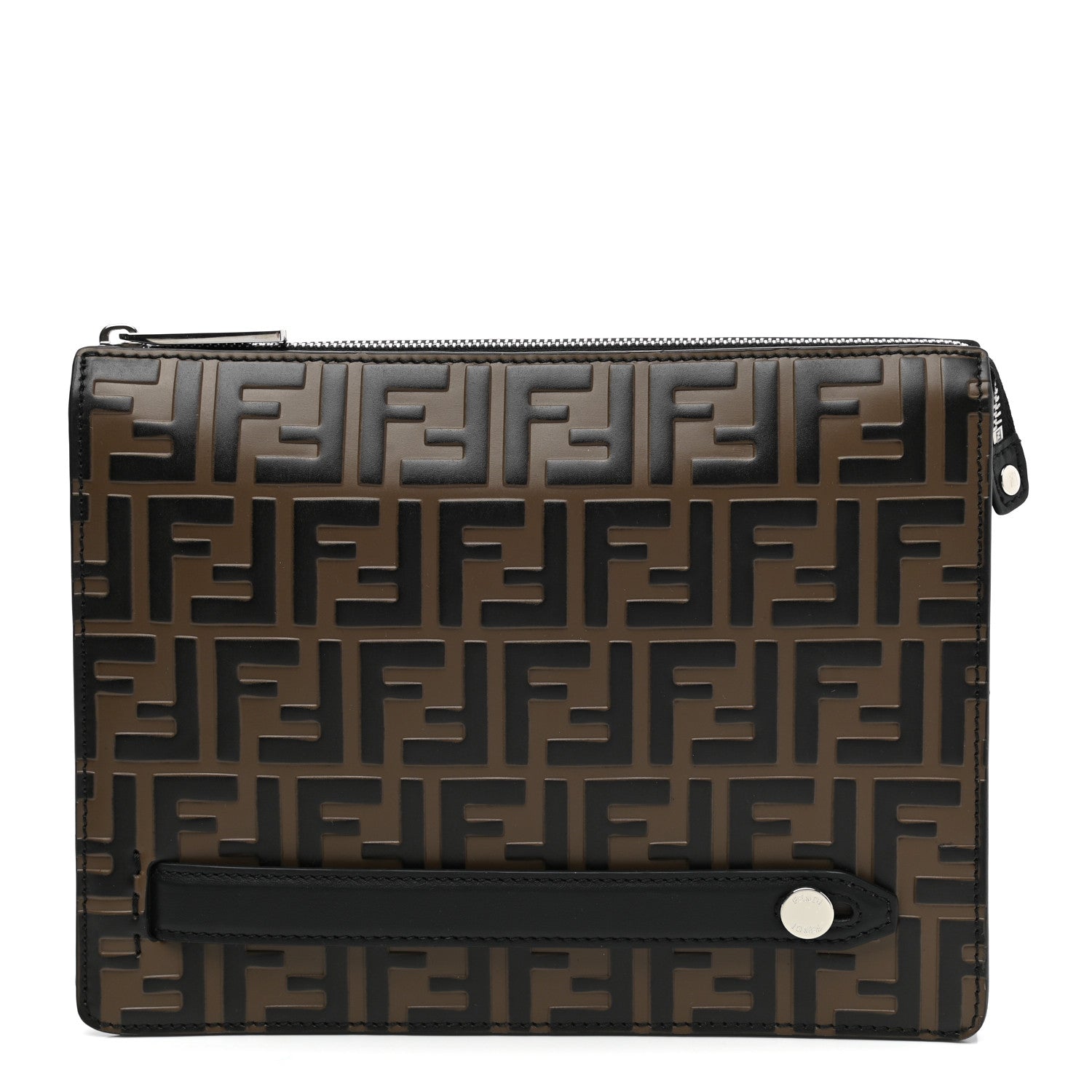 Fendi Vitello Grace F is Fendi Bi-Color FF 1974 Embossed Zip Pouch Maya Black 1 of 7