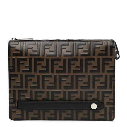 Fendi Vitello Grace F is Fendi Bi-Color FF 1974 Embossed Zip Pouch Maya Black 1 of 7