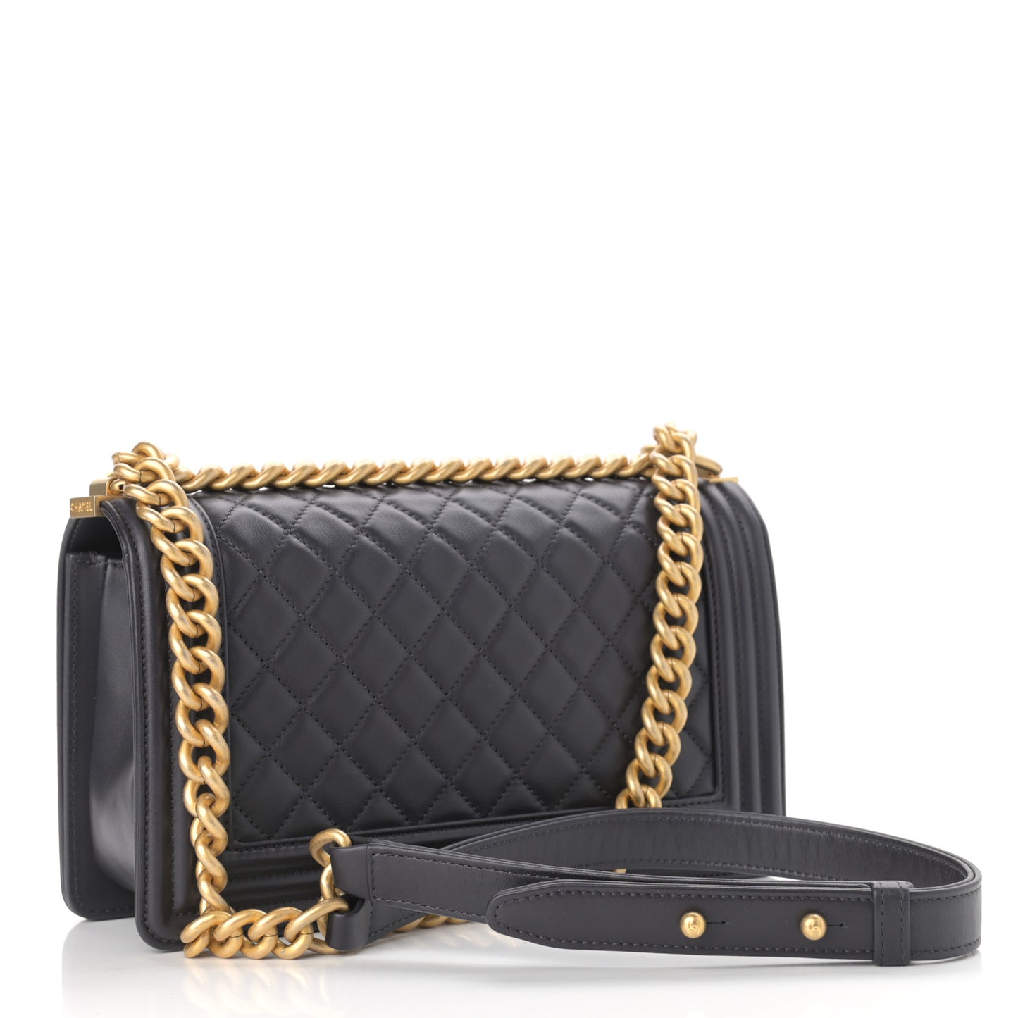 Lambskin Quilted Medium Boy Flap Dark Grey