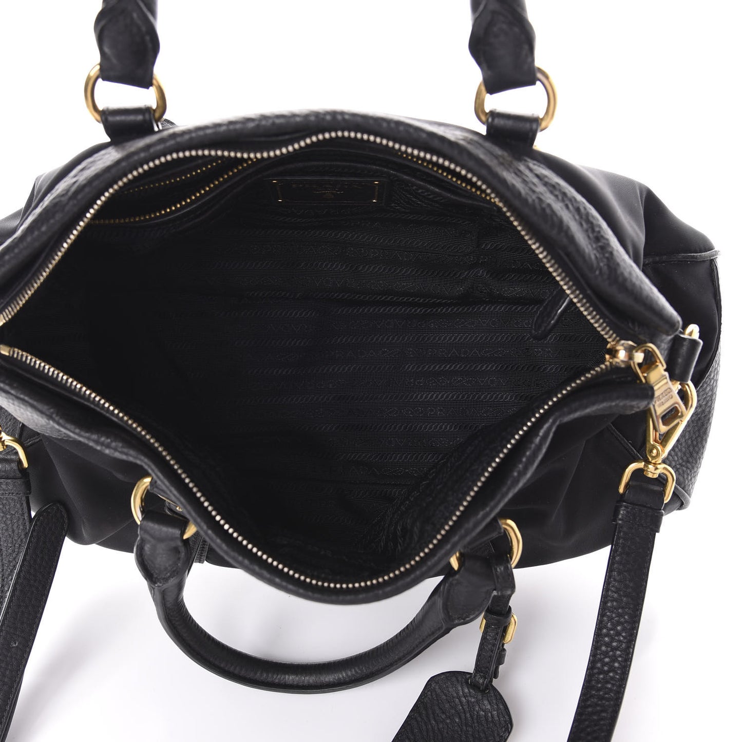 Tessuto Nylon Vitello Daino Shopping Satchel Black