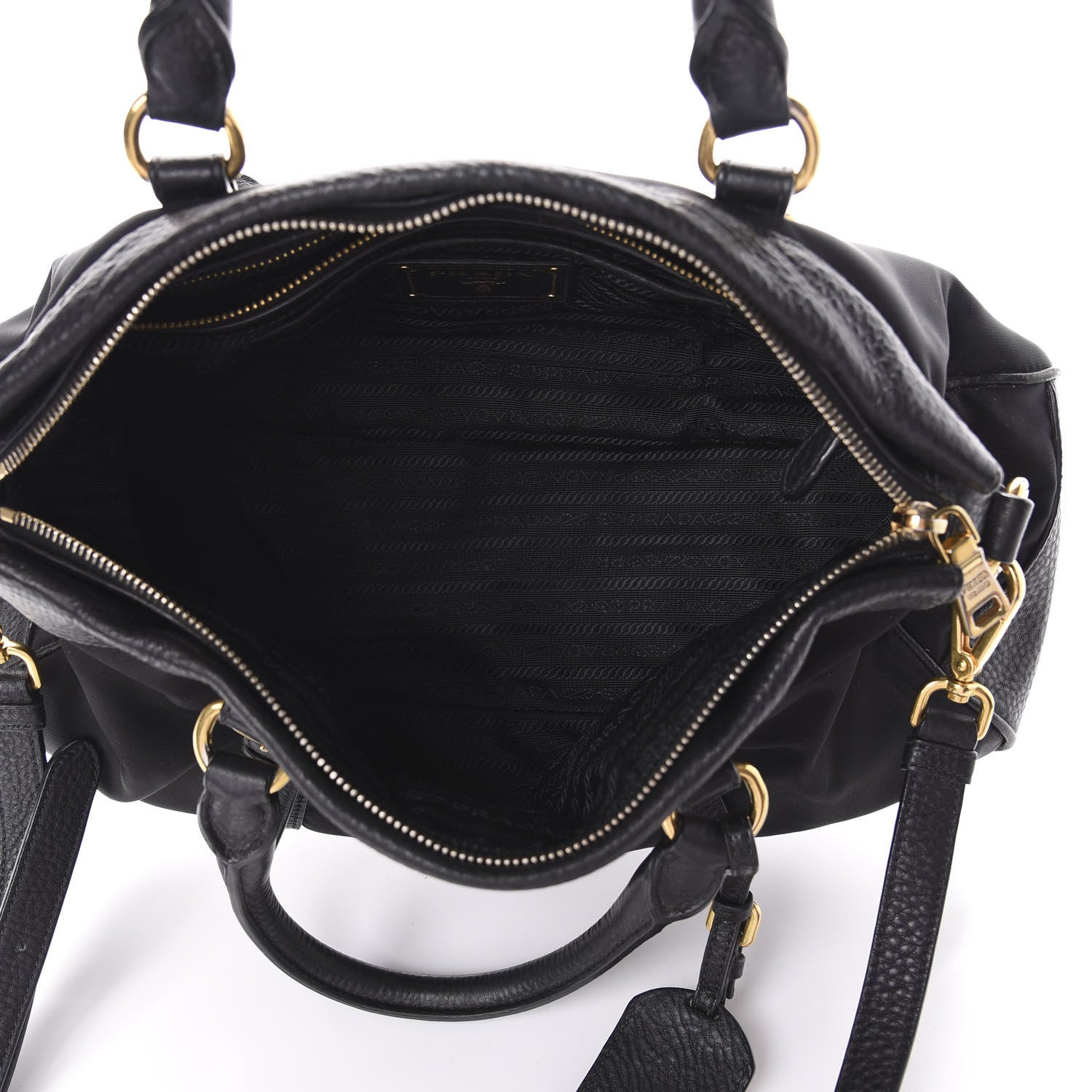 Prada Tessuto Nylon Vitello Daino Shopping Satchel Black 5 of 9