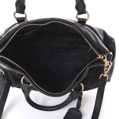 Prada Tessuto Nylon Vitello Daino Shopping Satchel Black 5 of 9