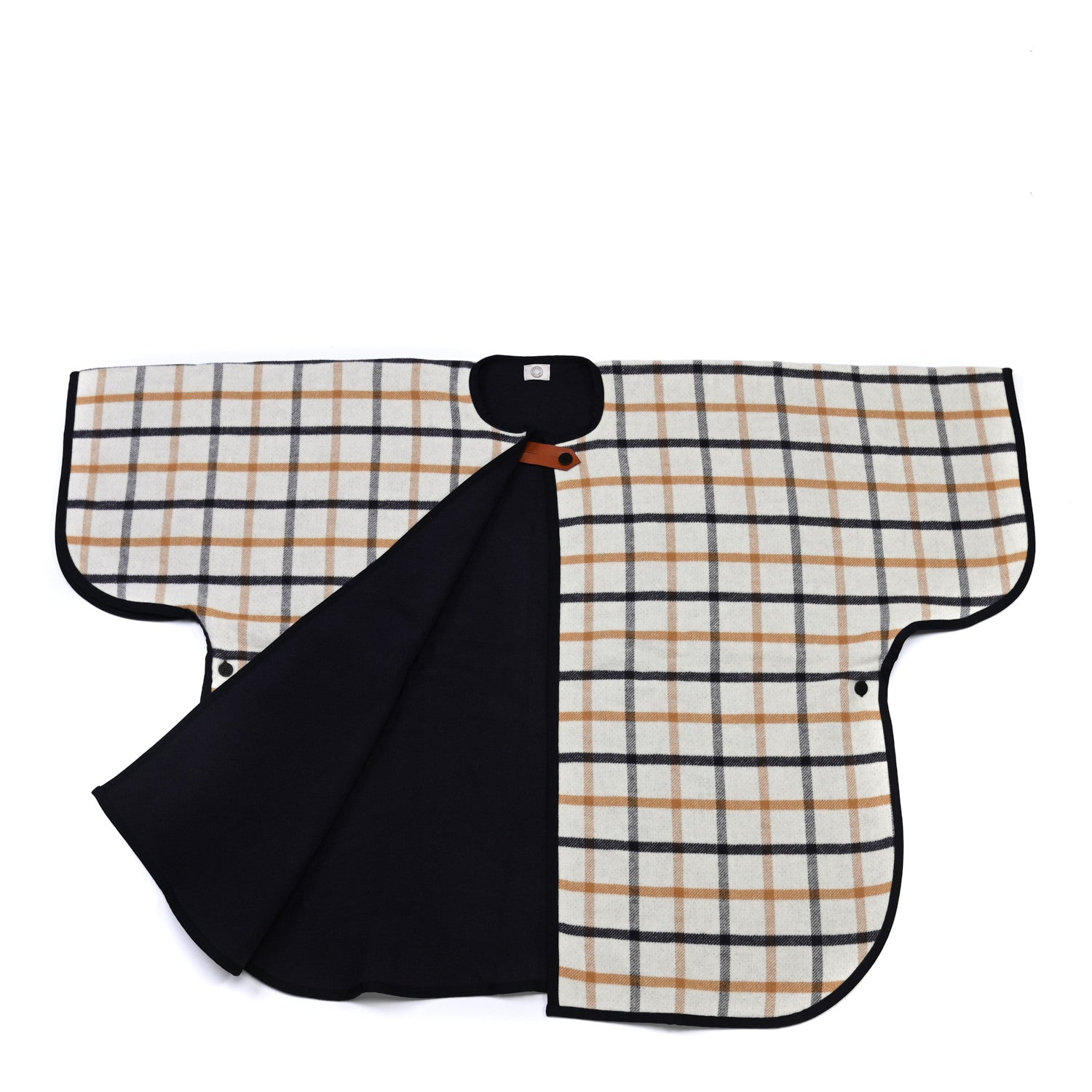 Hermes Wool Cashmere Sikkim Calfskin Reversible Camail Poncho Navy Camail 2 of 7