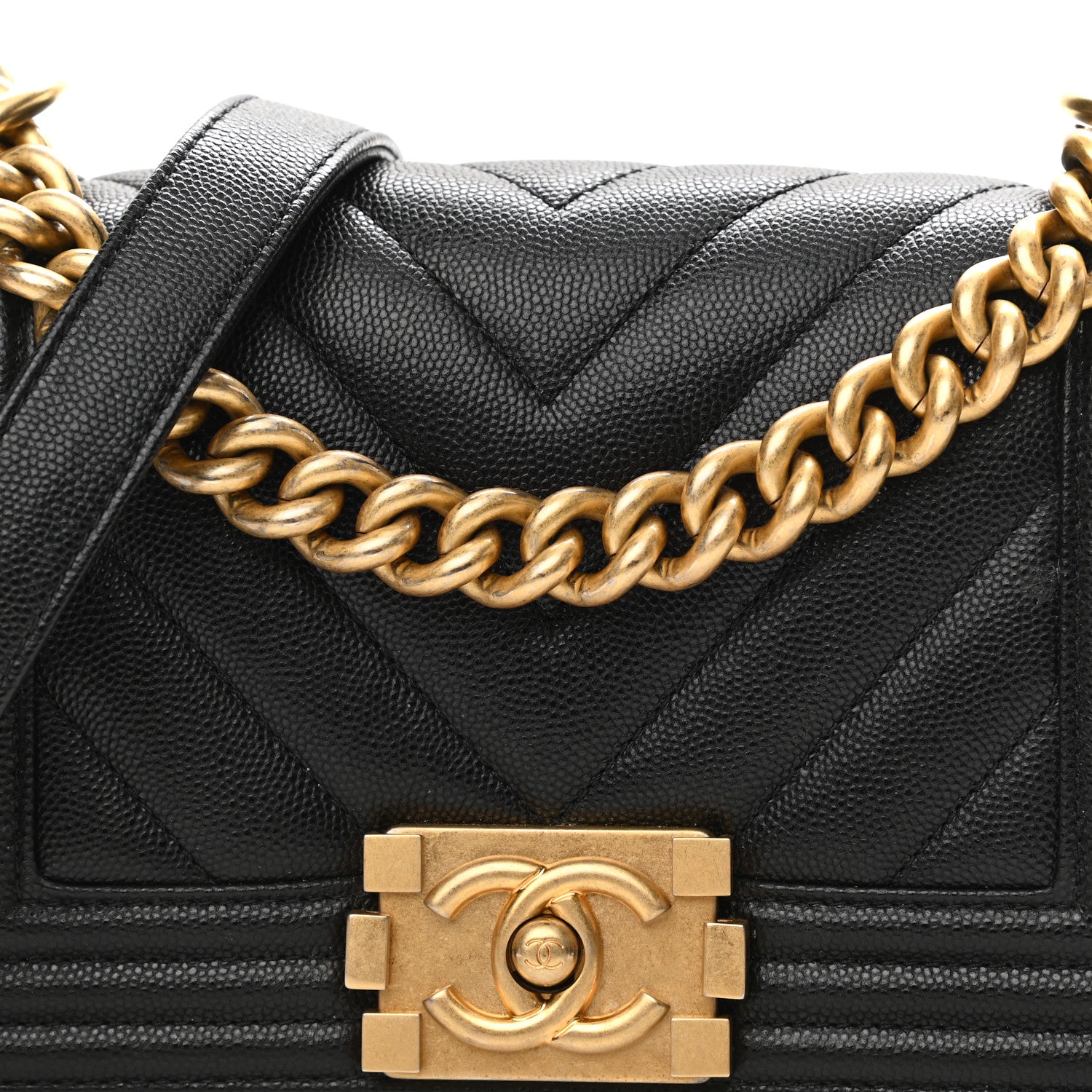 Chanel Caviar Chevron Quilted Small Boy Flap Black 14 of 21