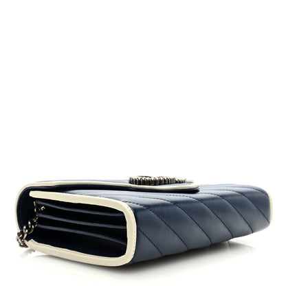 Gucci Vintage Effect Calfskin Matelasse Diagonal Torchon GG Marmont Chain Wallet Blue Agata Mystic White 4 of 9