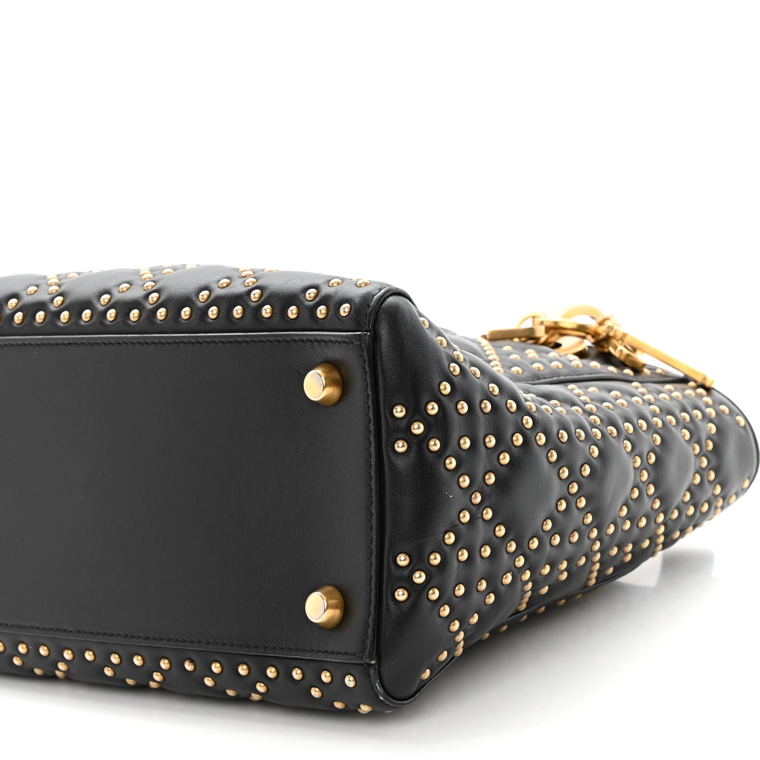 Christian Dior Calfskin Cannage Studded Medium Supple Lady Dior Black 9 of 10