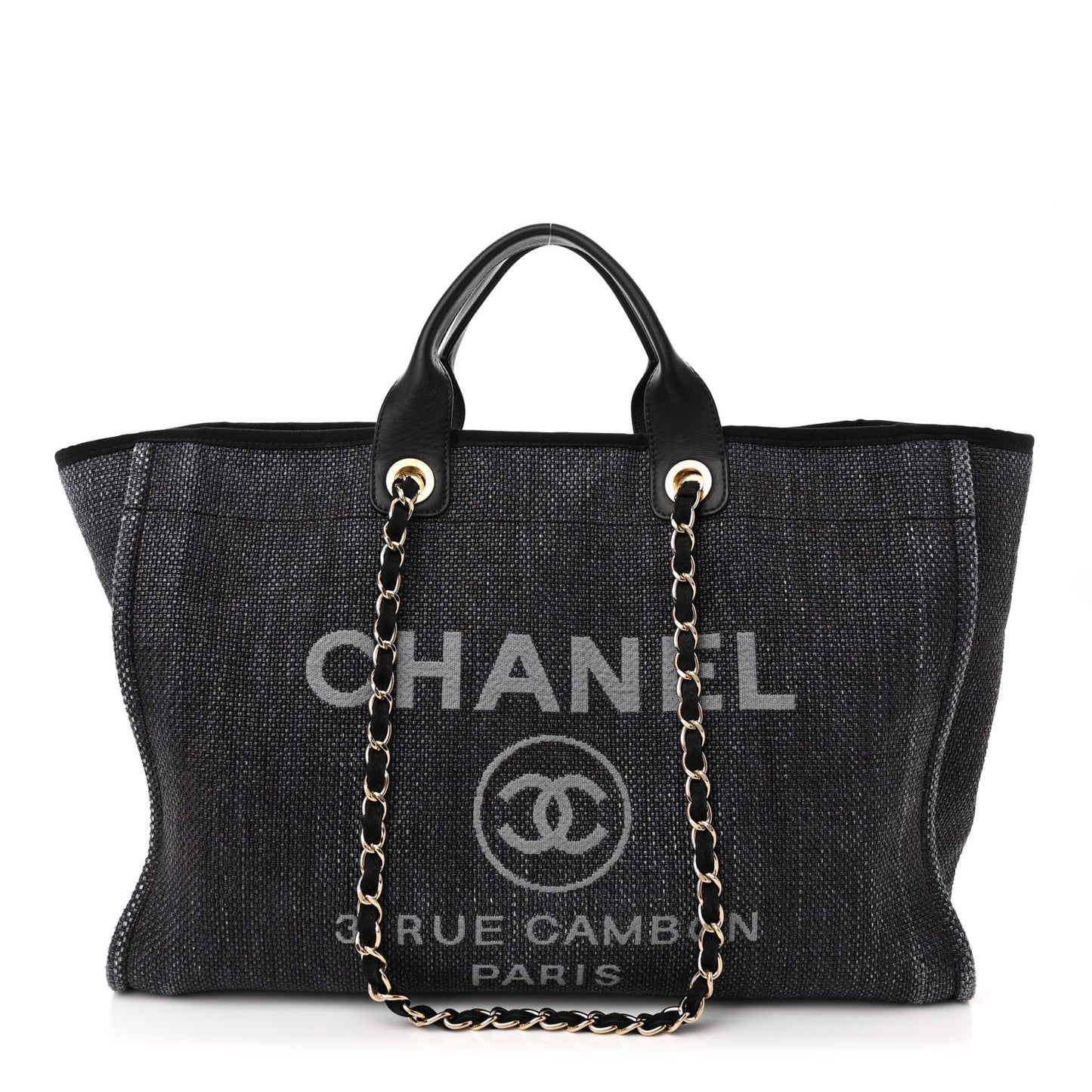 Woven Straw Raffia Large Deauville Tote Dark Blue