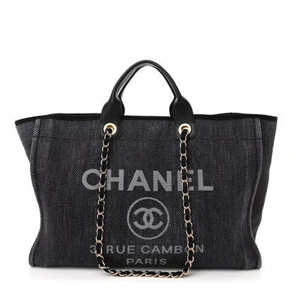 Chanel Woven Straw Raffia Large Deauville Tote Dark Blue 1 of 11