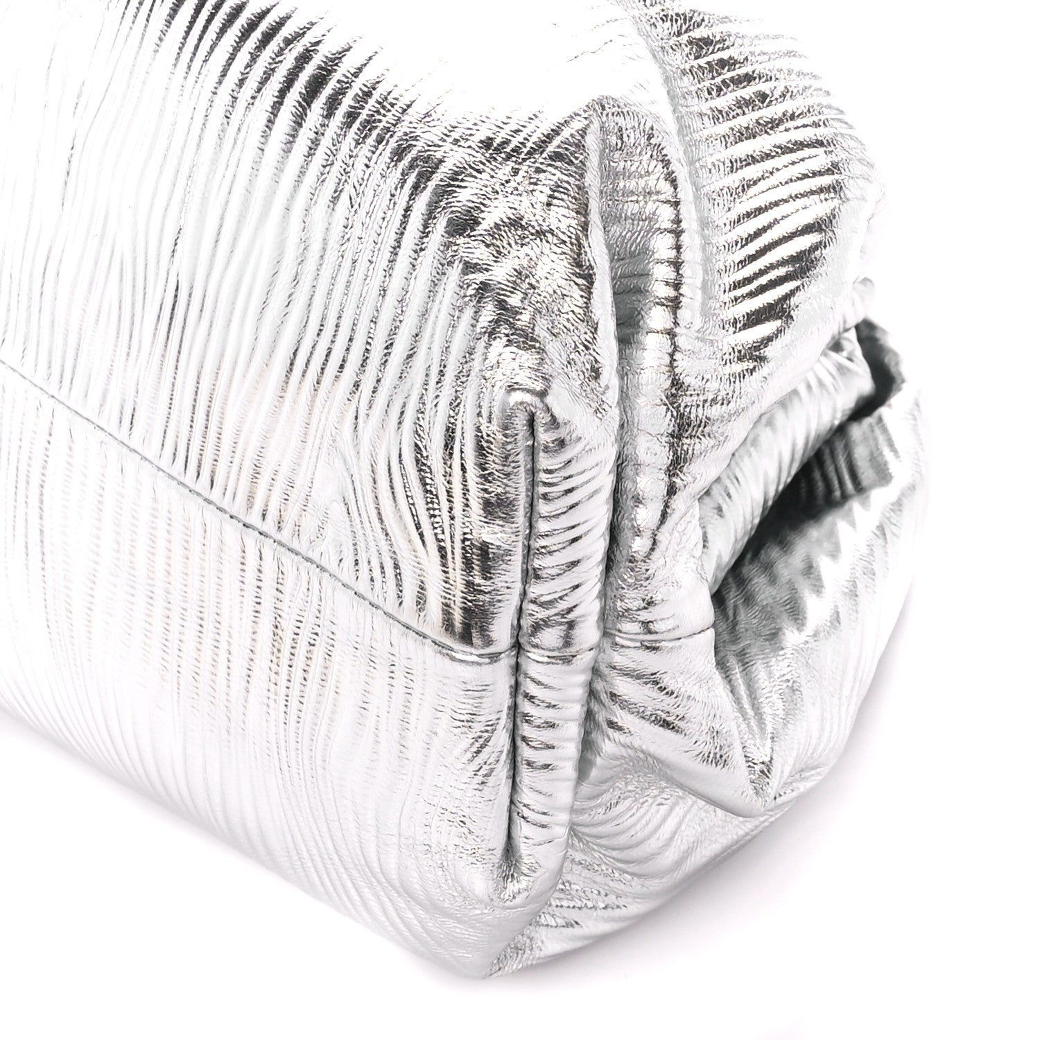 Bottega Veneta Metallic Bark Calfskin Embossed The Pouch Oversized Clutch Silver 11 of 11