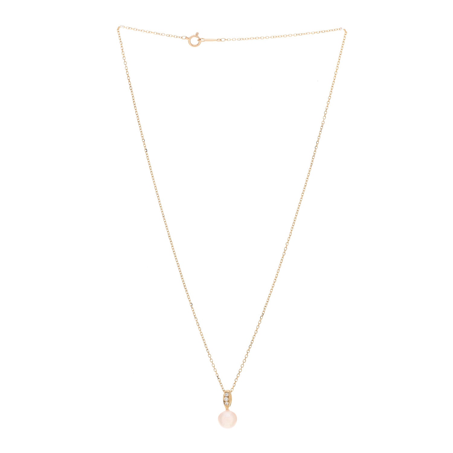 Mikimoto 18K Yellow Gold Diamond Akoya Pearl 7mm Drop Pendant Necklace 3 of 4