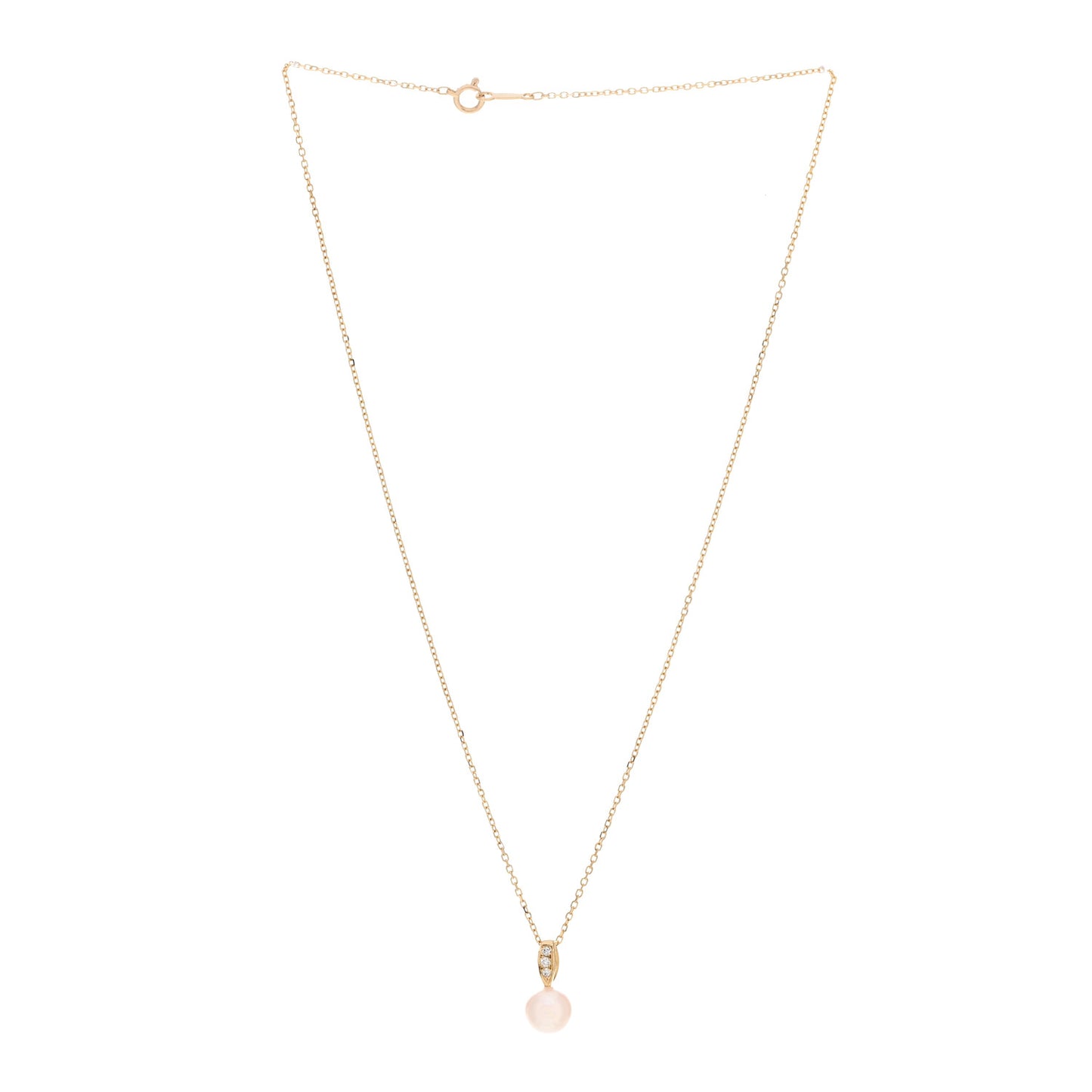 18K Yellow Gold Diamond Akoya Pearl 7.5mm Drop Pendant Necklace