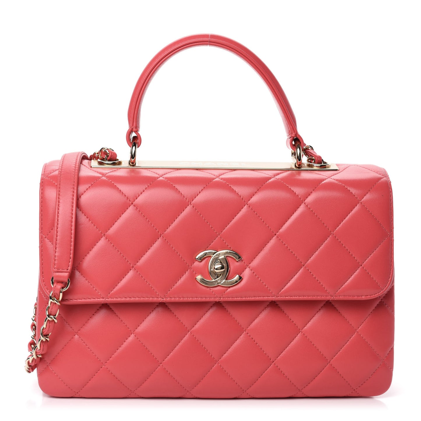 Lambskin Quilted Medium Trendy CC Flap Dual Handle Bag Red