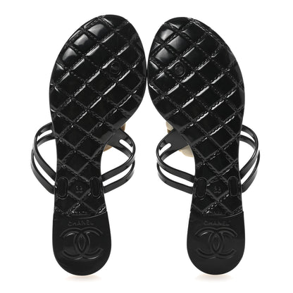 Chanel Jelly Camellia Thong Sandals 38 Black Ivory 6 of 8