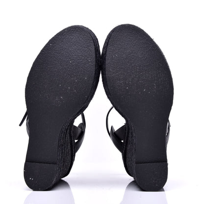 Saint Laurent Calfskin Tribute 95 Platform Espadrille Wedge Sandals 38.5 Black 5 of 9