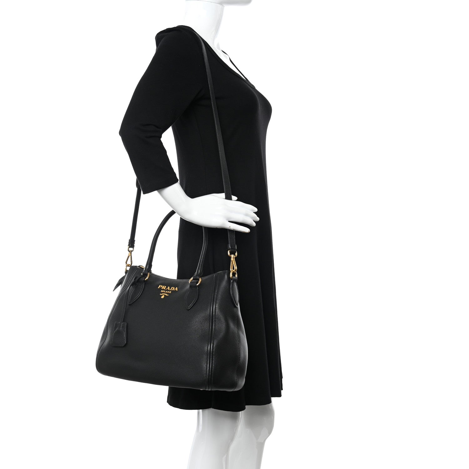 Prada Vitello Phenix Shoulder Bag Black 2 of 11