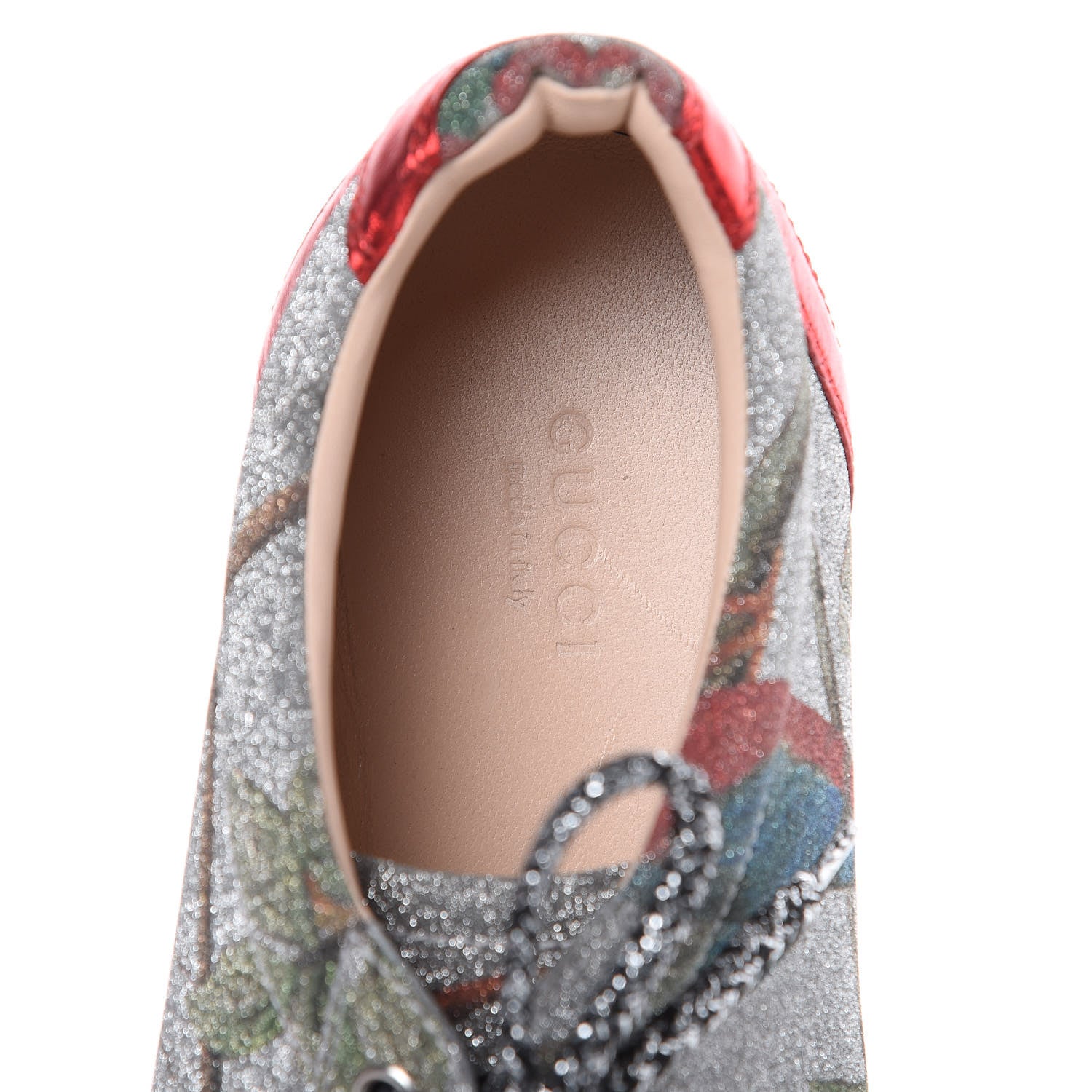 Gucci Calfskin Glitter Womens Bambi Tian Low Top Sneakers 38.5 Silver 7 of 10