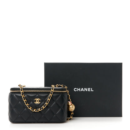 Chanel Lambskin Quilted Pearl Crush Small Vanity Case With Chain Black 13 of 13
