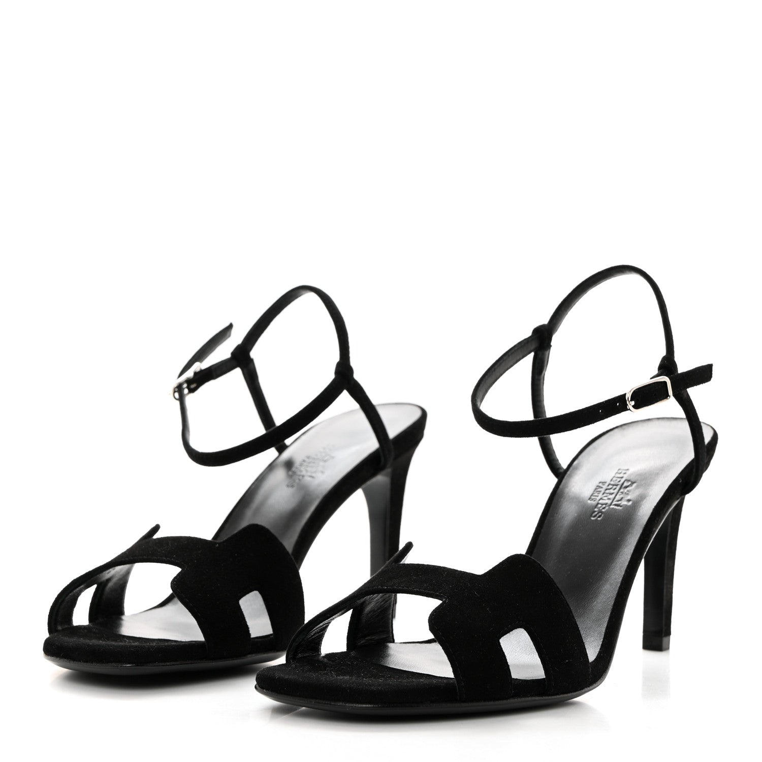 Hermes Suede Goatskin Heden 80 Sandals 37.5 Black 3 of 9