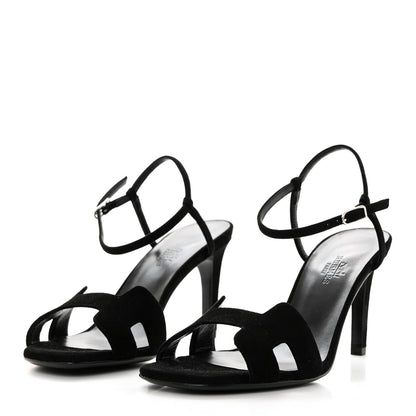 Hermes Suede Goatskin Heden 80 Sandals 37.5 Black 3 of 9