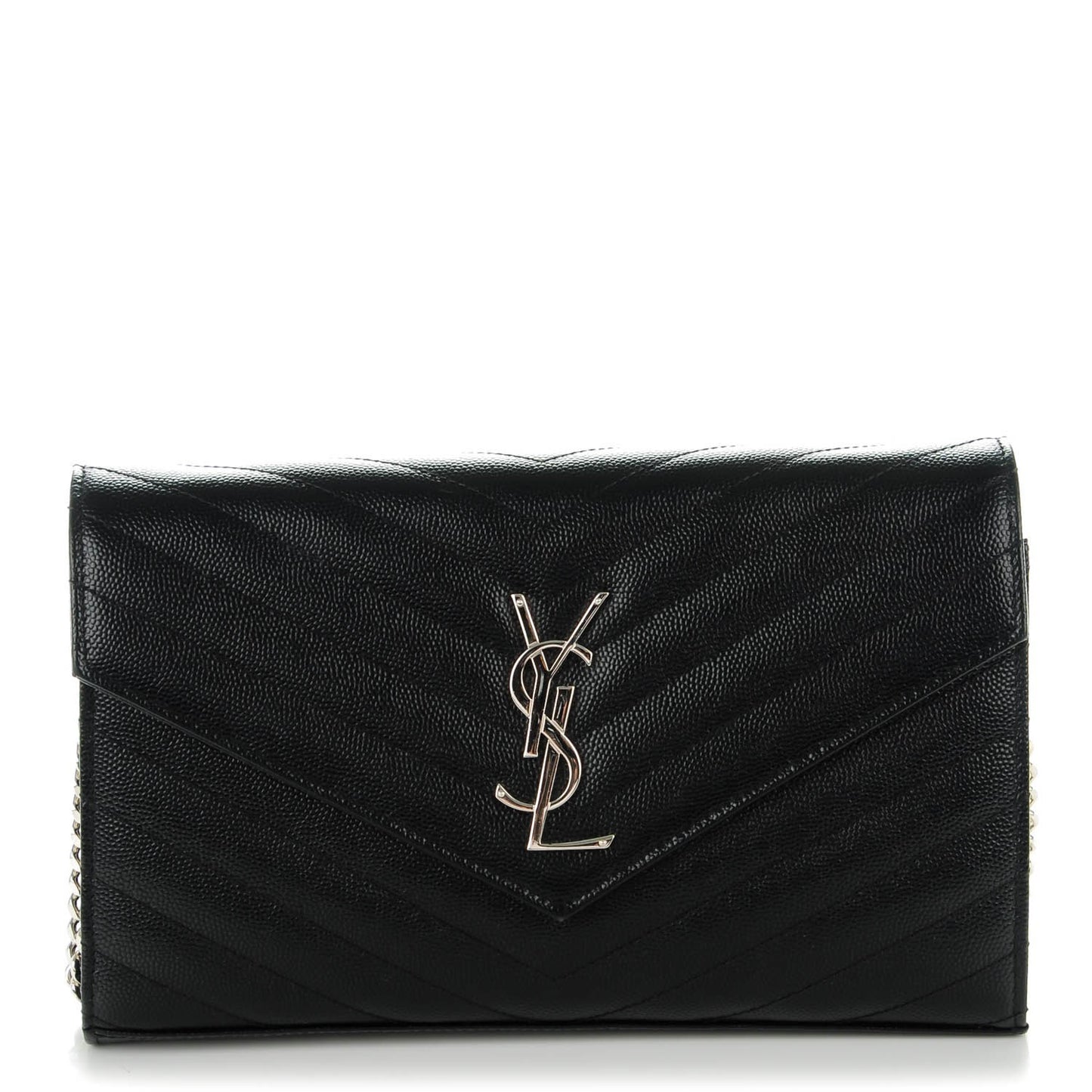 Grain De Poudre Matelasse Chevron Monogram Chain Wallet Black