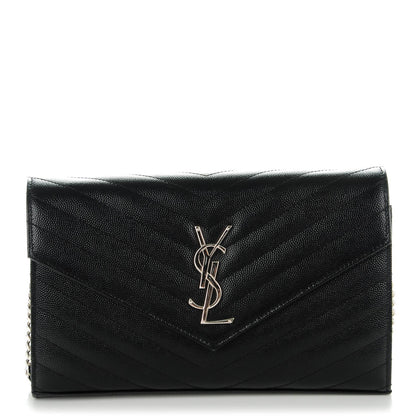 Saint Laurent Grain De Poudre Matelasse Chevron Monogram Chain Wallet Black 1 of 8