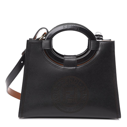 Fendi Vitello Liberty Plexiglass Stamp Patch Perforated Small Runaway Shopper Tote Black 1 of 8