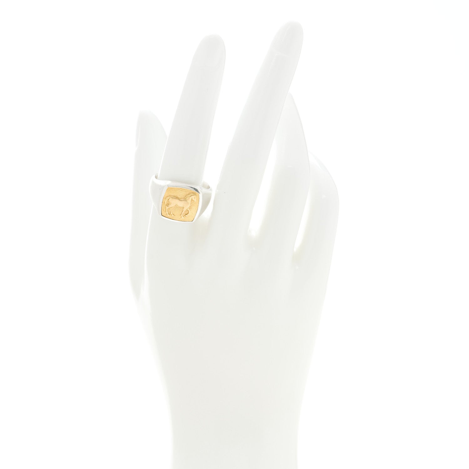 David Yurman Sterling Silver 18K Yellow Gold Petrvs Horse Signet Ring 58 8.5 2 of 5