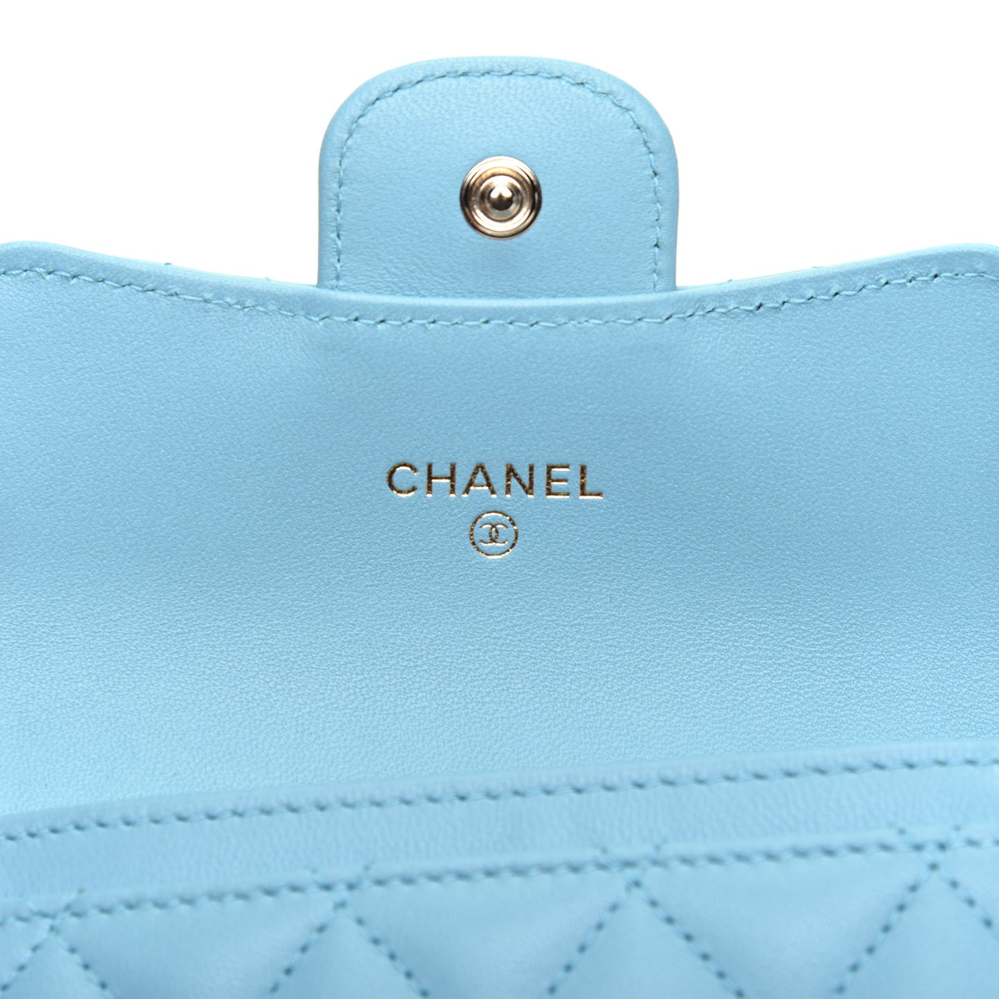 Lambskin Quilted Flap Card Holder Light Blue