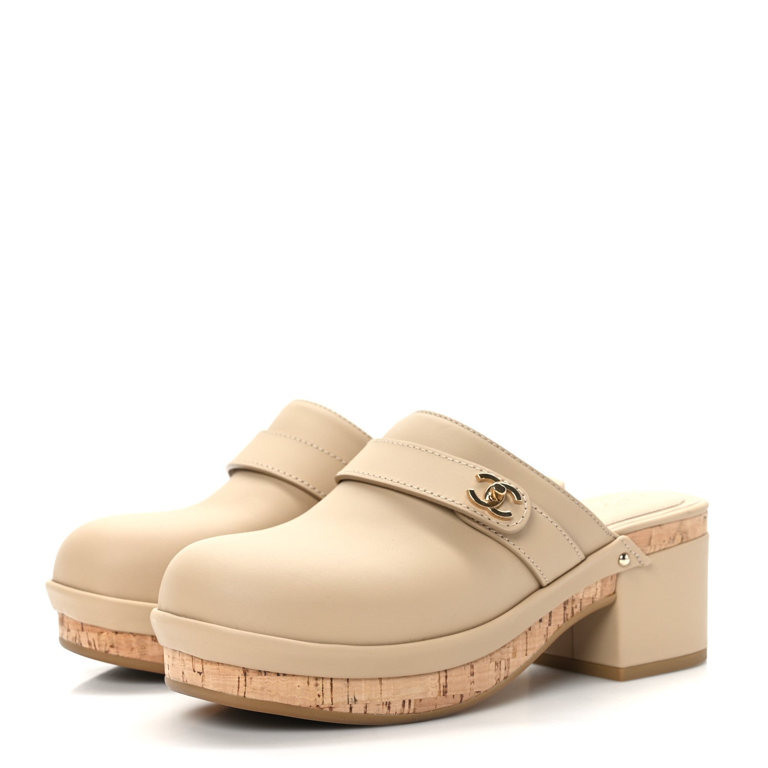 Chanel Calfskin CC Turn Lock Clogs 37 Beige 3 of 7