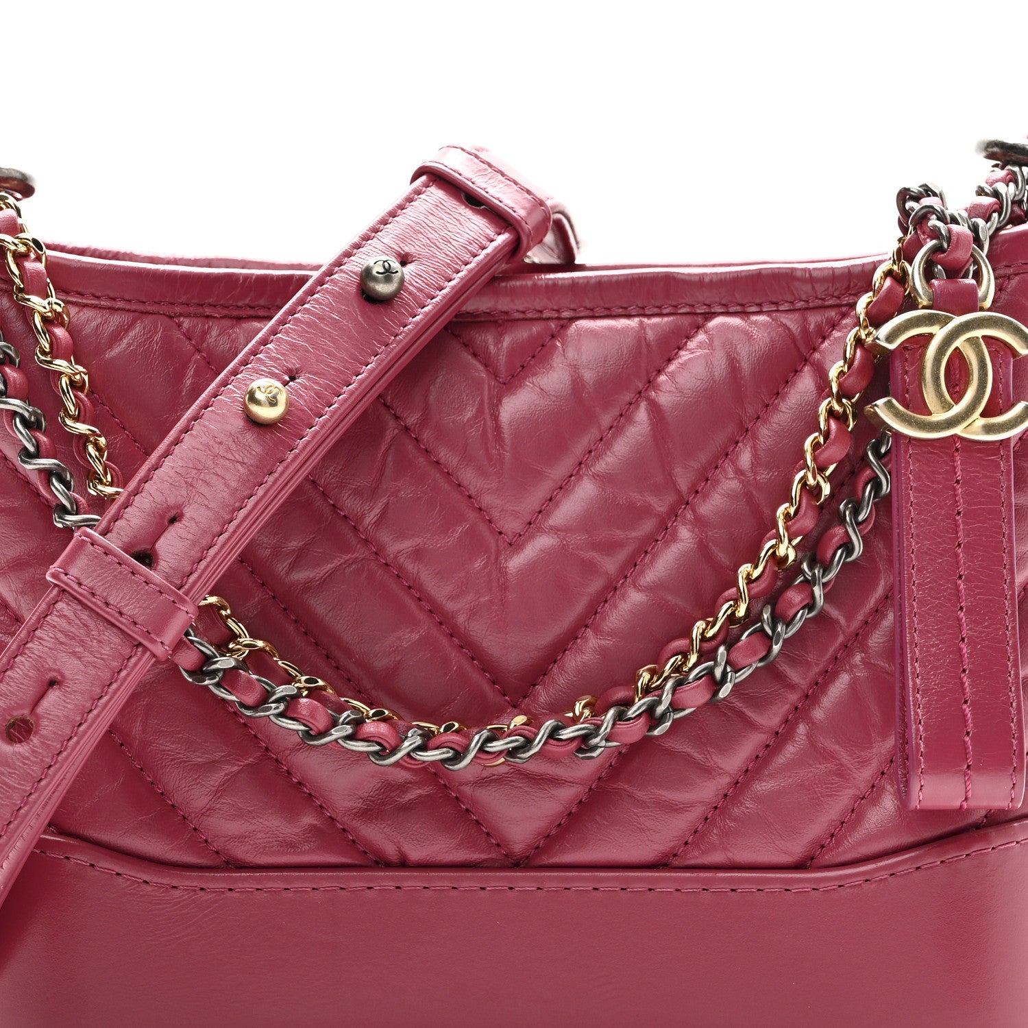 Chanel Aged Calfskin Chevron Quilted Small Gabrielle Hobo Dark Pink 8 of 10