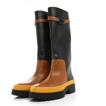 Hermes Toile De Coton Barn Boots 39 Black Marron Iroko 3 of 8