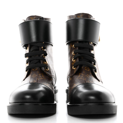 Louis Vuitton Calfskin Monogram Wonderland Flat Ranger Boots 36.5 Black 2 of 9
