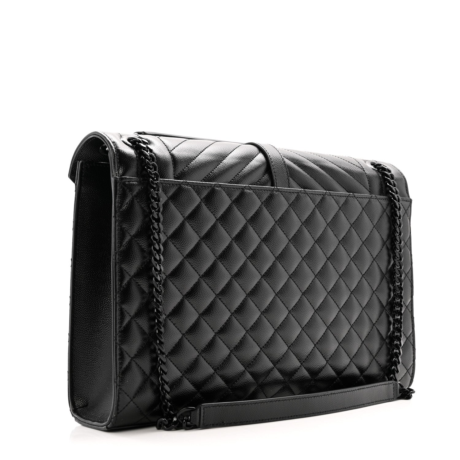 Saint Laurent Grain De Poudre Textured Mixed Matelasse Large Triquilt Monogram Monochrome Satchel Black 3 of 13